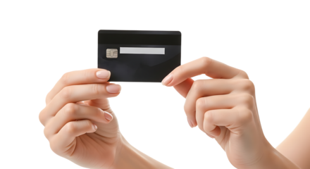 A person holding a black card between two hands, revealing the microchip. Ready for transactions and cashless payments.