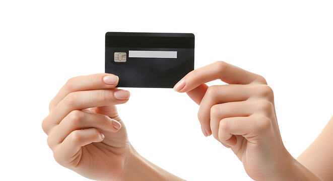 A person holding a black card between two hands, revealing the microchip. Ready for transactions and cashless payments.