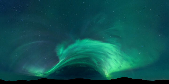 Enchanting aurora borealis green wave in night sky