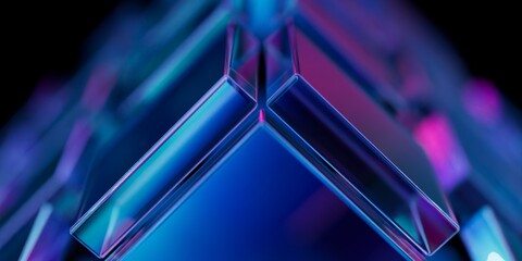 Fototapeta premium Iridescent 3D Geometric Shapes on a Dark Scene Enhanced by Cinematic Depth of Field