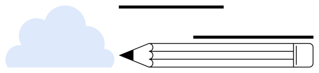 Pencil next to cloud and lines, expressing creativity, inspiration, writing, brainstorming, education, innovation, and communication. Ideal for design learning and productivity concepts in a simple