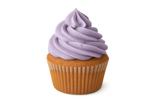 Vanilla cupcake with purple frosting on transparent background - Powered by Adobe