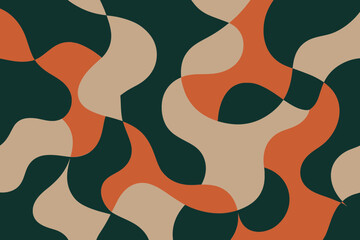 Abstract Fluid Organic Pattern Dark Green Orange Beige Camouflage