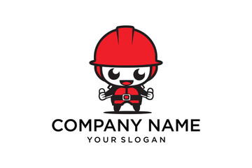 Cute Red Hard Hat Worker Mascot Thumbs Up