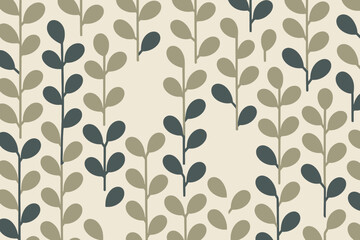 Seamless Retro Vertical Branch Pattern Minimalist Leaves Wallpaper