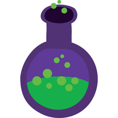 Purple Glass Flask Filled With Green Bubbling Potion Transparent Background
