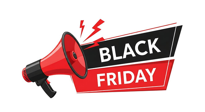 Black friday sale announcement with megaphone isolated on white background - Powered by Adobe