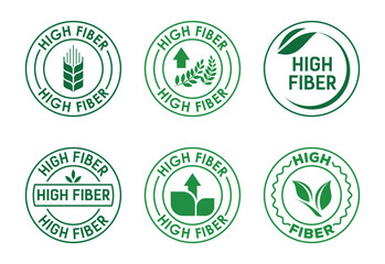 High fiber label set with wheat and leaves vector illustration