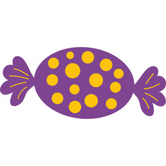 Purple wrapped candy with yellow polka dots isolated on white background studio shot