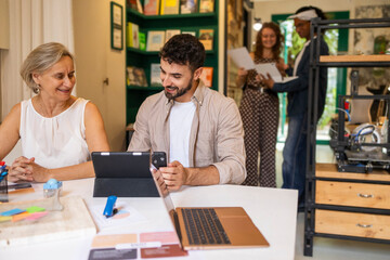 Coworkers collaborating in a modern office space