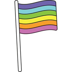 Rainbow Pride Flag Waving on White Pole Against Transparent Background Symbolizing Inclusivity and Diversity Celebration of LGBTQ+ Community