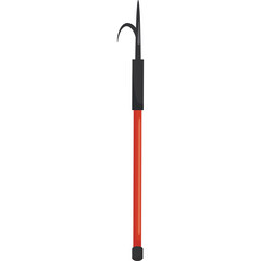 Red and black adjustable telescoping pole with hook attachment on transparent background for utility and rescue purposes isolated illustration