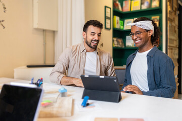 Coworkers collaborating in a modern office setting