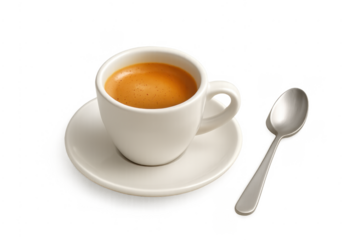 Espresso coffee cup with spoon on transparent background
