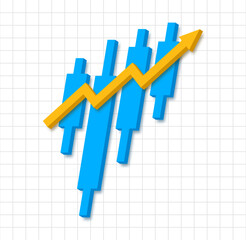 Bright colorful 3D image concept of an upward trend of the stock market of securities