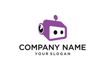 Purple Robot Head Logo with Camera Lens, Modern AI Technology Concept Design