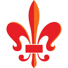 Red and orange fleur de lis symbol with transparent background a heraldic symbol of a stylized lily or iris for design purposes © rasya