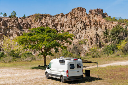 Campervan at scenic Los Estoraques National Natural Park