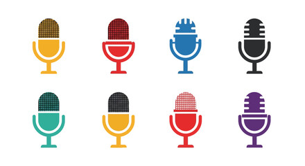 Colorful microphone icons on white background in modern flat design