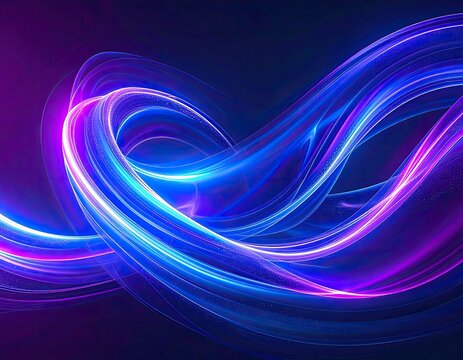 Luminous blue and purple light streams flow in a dynamic wave on a dark backdrop - Powered by Adobe
