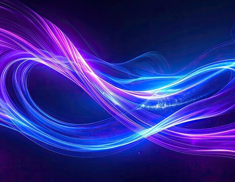 Vibrant blue and purple light waves flowing across a dark background