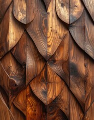 Carved dark wood panels in a flowing, scale-like geometric pattern