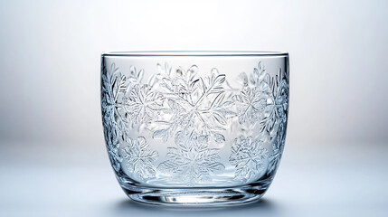 beautifully crafted glass cup featuring intricate snowflake patterns, perfect for adding elegance to any table setting. Its clear design highlights delicate details, making it stunning piece
