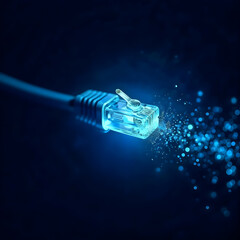 Futuristic Network Cable with Blue Sparks Representing Data Transmission