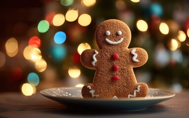 A gingerbread man is sitting on a plate