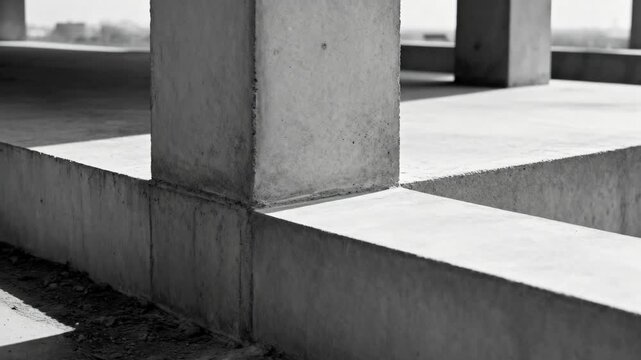 Closeup of clean concrete footings without rebar emphasizing simplicity and essential support for light structures.