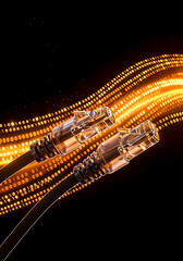 Abstract Network Visualization — 3D Binary Streams Inside Ethernet Cable