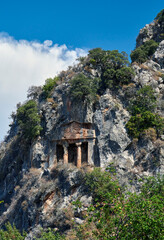 Ancient Lycian rock-cut tombs. T&uuml;rkiye. Fethiye. Rock Tombs of Amyntas