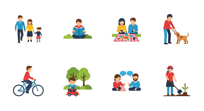 Colorful family activities and outdoor fun in flat design - Powered by Adobe