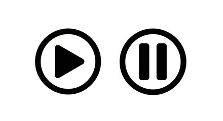 Play and pause icon set in minimalist black and white design