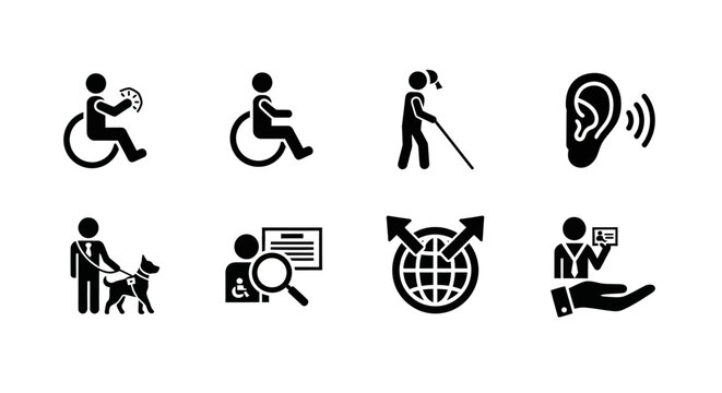 Inclusive pictograms showcasing accessibility and disability awareness icons - Powered by Adobe