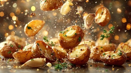 A pile of potatoes with parsley and butter on top