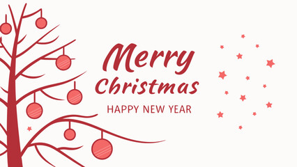 Merry christmas and happy new year greeting card with christmas tree