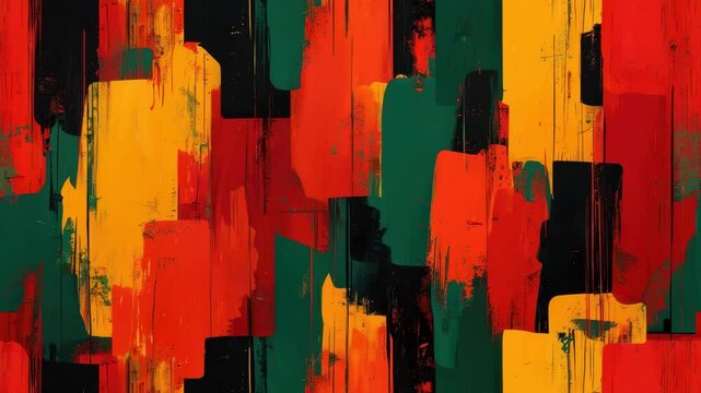 Abstract brush strokes in red yellow green and black, Pan African palette, Black History Month, African culture, heritage, ethnic pride, unity, textured background
