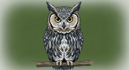 great horned owl on a branch