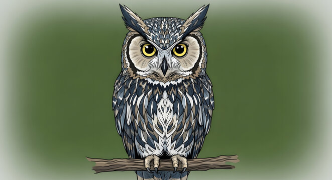 great horned owl on a branch