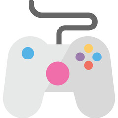 Retro White Video Game Controller With Colorful Buttons and Connected Gray Cable On Transparent Background