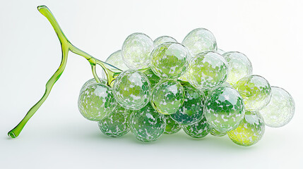 realistic bunch of fragile delicate green grapes made from glass, intricate details and glossy finish. vibrant colors and textures create striking visual appeal