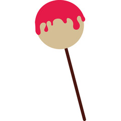 Round Caramel Cake Pop Covered in Red Glaze Dripping Down Sweet Treat on Stick Isolated on Transparent Background