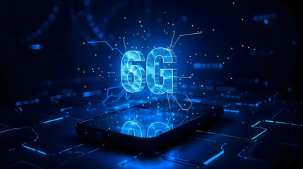 Futuristic Mobile Phone Projecting 6G Symbol, Advanced Internet Concept
