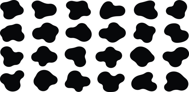 Abstract black shapes on a white background, representing various organic forms in a repetitive pattern