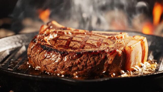 Sizzling Grilled Steak Gourmet Delight of Juicy Meat, Perfectly Cooked with Rich Flavors and Smoky Aroma for Irresistible Barbecue Dinner Experience