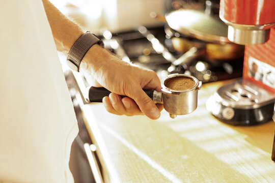 Coffee brewing at home in a cozy kitchen setting