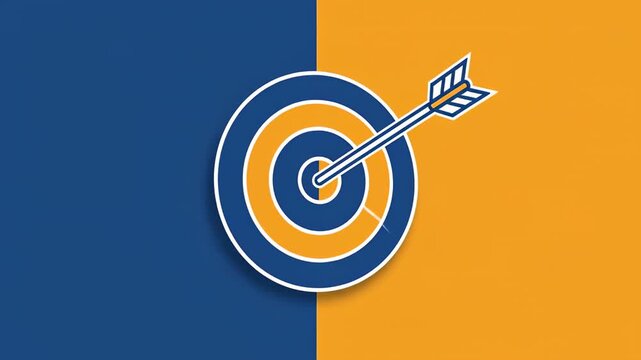 Target Achievement - Arrow Hitting Bullseye on Split Background.