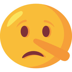 Sad Yellow Emoji with Long Nose Illustrating Deception Against Transparent Background Flat Design Vector