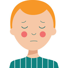 Sad Young Boy With Red Hair And Rosy Cheeks Wearing A Teal Striped Shirt And Looking Down With Closed Eyes And A Frowning Mouth On A Transparent Background
